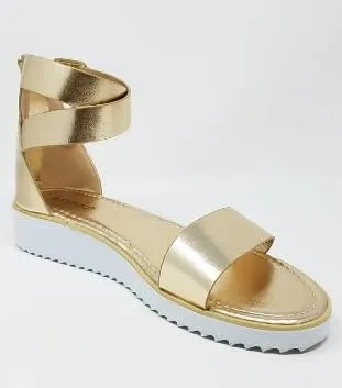 BAMBOO Women's Double Ankle Strap Faux Leather Platform Flats Sandal Pansy-02
