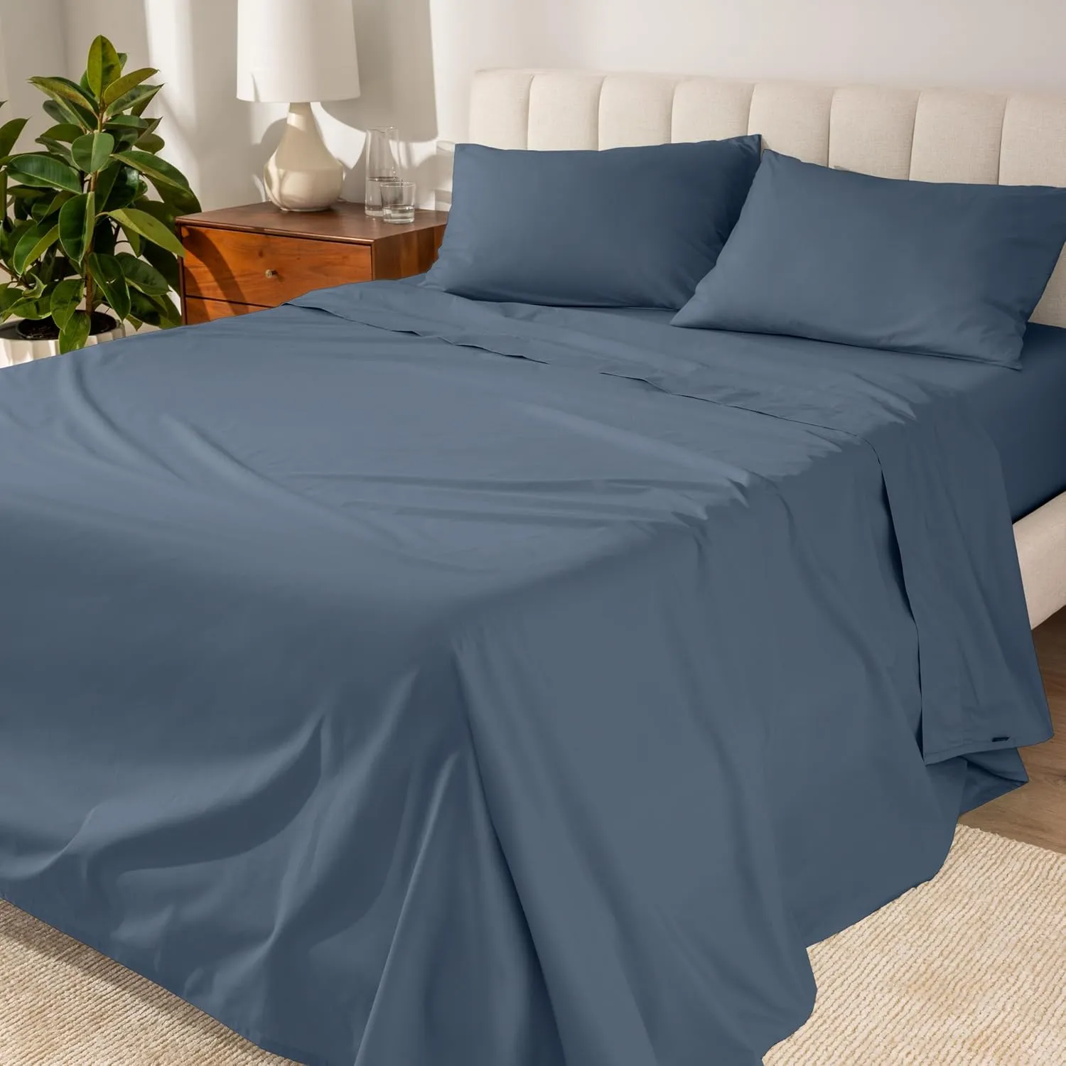 Bare Home 100% Organic Cotton Twin XL Sheet Set - Crisp Percale Weave - 260 Thread Count - Lightweight & Breathable - Bedding Sheets & Pillowcases (Twin XL, Bering Sea)