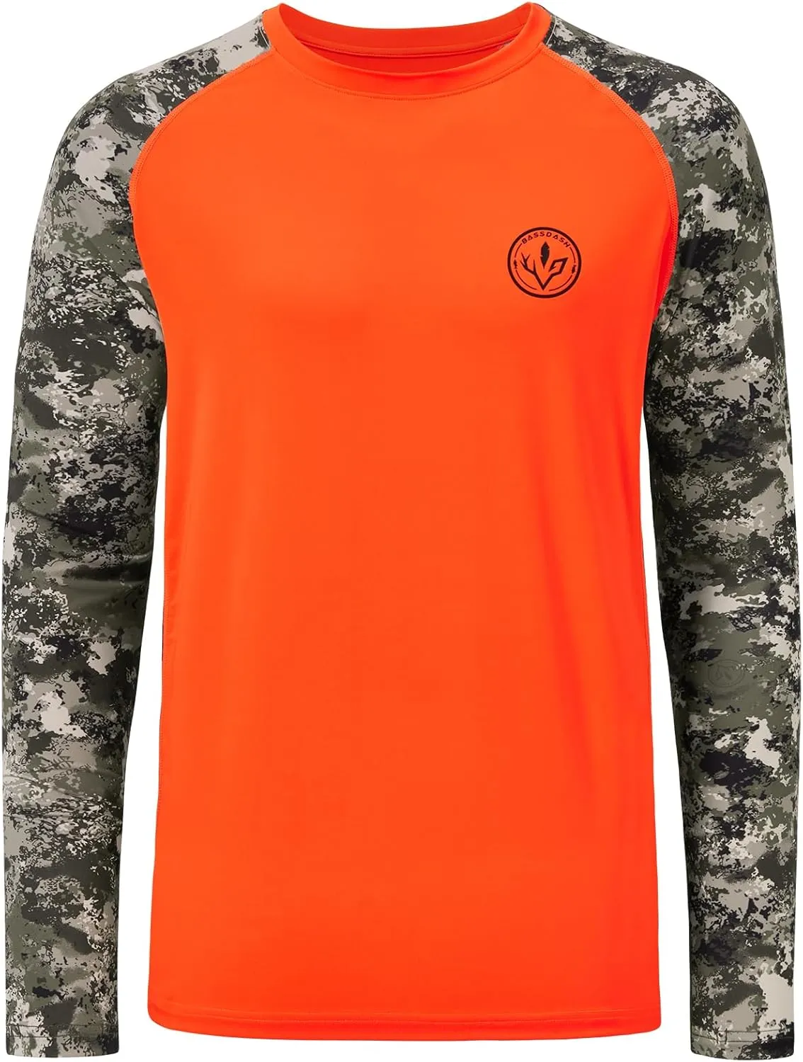 BASSDASH Men’s Lightweight Camo Hunting Shirt UPF 50  Sun Protection Long Sleeve Hiking Fishing Performance Tee Mesh Panels