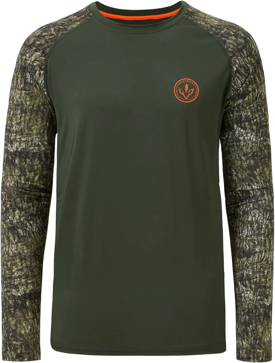 BASSDASH Men’s Lightweight Camo Hunting Shirt UPF 50  Sun Protection Long Sleeve Hiking Fishing Performance Tee Mesh Panels