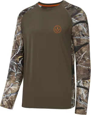 BASSDASH Men’s Lightweight Camo Hunting Shirt UPF 50  Sun Protection Long Sleeve Hiking Fishing Performance Tee Mesh Panels