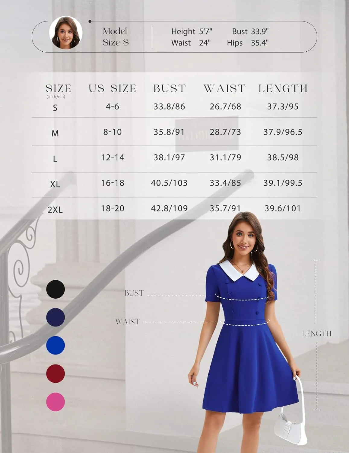 Bbonlinedress 1950s Vintage Dress for Women Retro Rockabilly Peter Pan Collar Short Sleeve Cocktail Party A Line Dresses