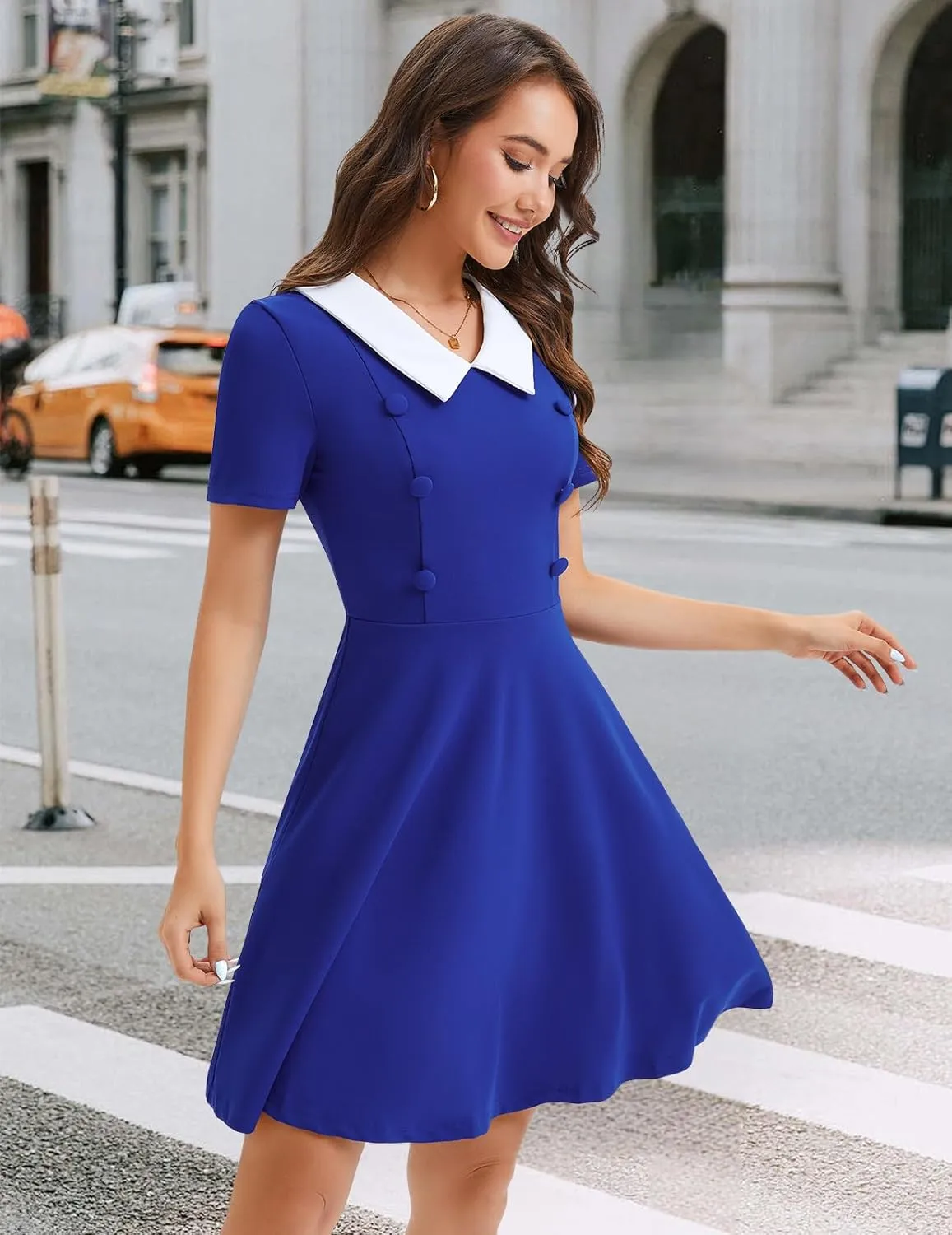 Bbonlinedress 1950s Vintage Dress for Women Retro Rockabilly Peter Pan Collar Short Sleeve Cocktail Party A Line Dresses