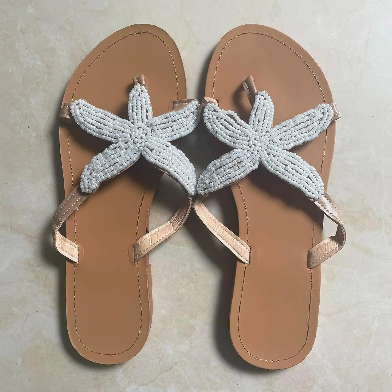 Beach Sandals for Woman, Women's Cute Starfish Flat Sandals Open Toe Slide Fashion Slip-on Slides Dressy Comfortable Bohemian Flats Summer Thong Flip Flops