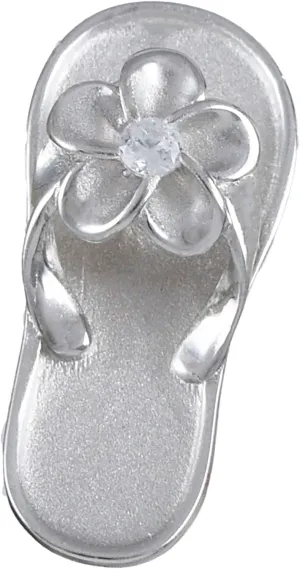 Beautiful Hawaiian Plumeria Slipper Necklace, Sterling Silver Sandal Flip-Flop CZ Charm Pendant, N6140A
