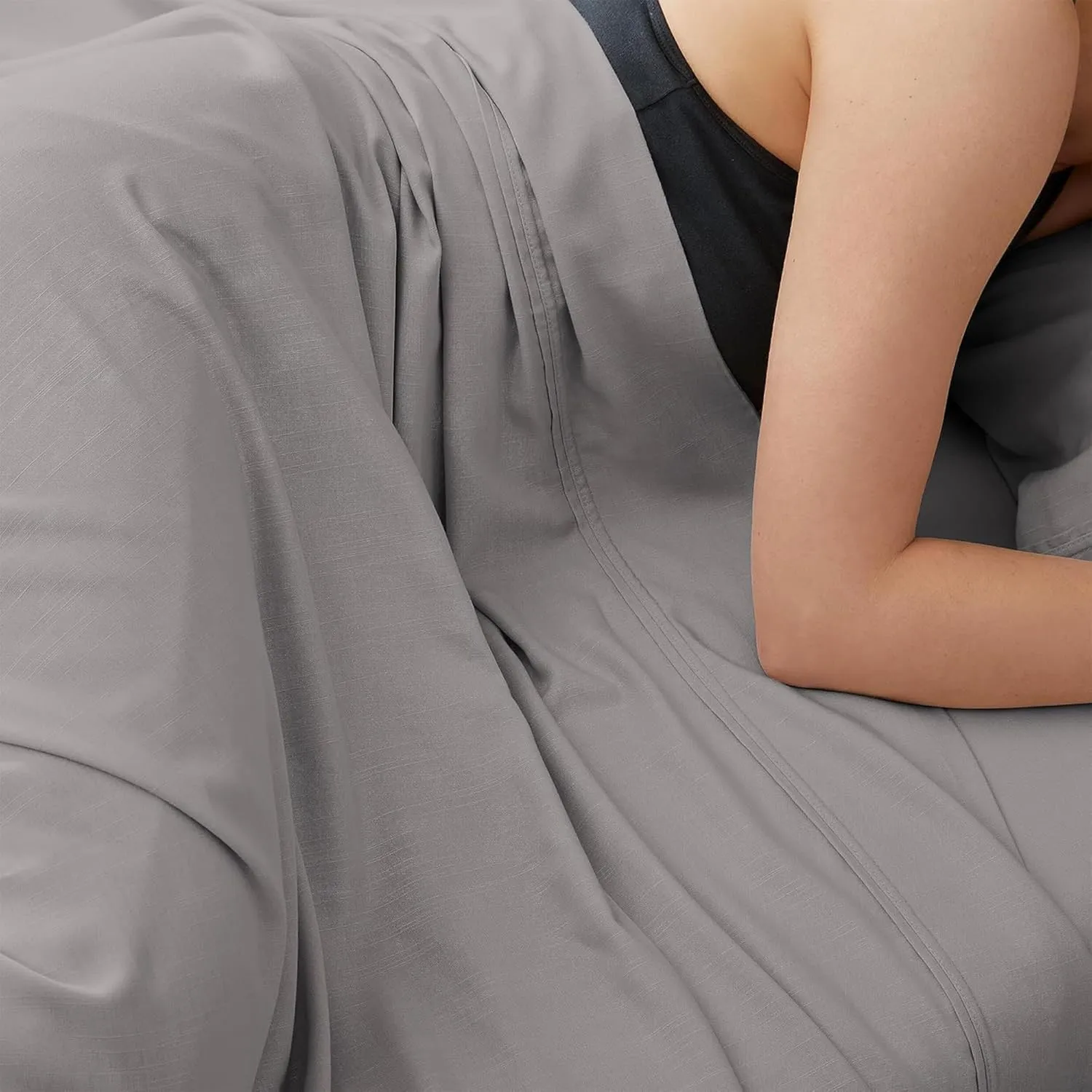 Bedgear Hyper-Linen Bed Sheet Set - Breathable and Quick-Drying - Silky-Smooth Bedding Alternative - Includes Fitted Sheet, Flat Sheet, and 2 Pillowcases - Queen - Light Grey