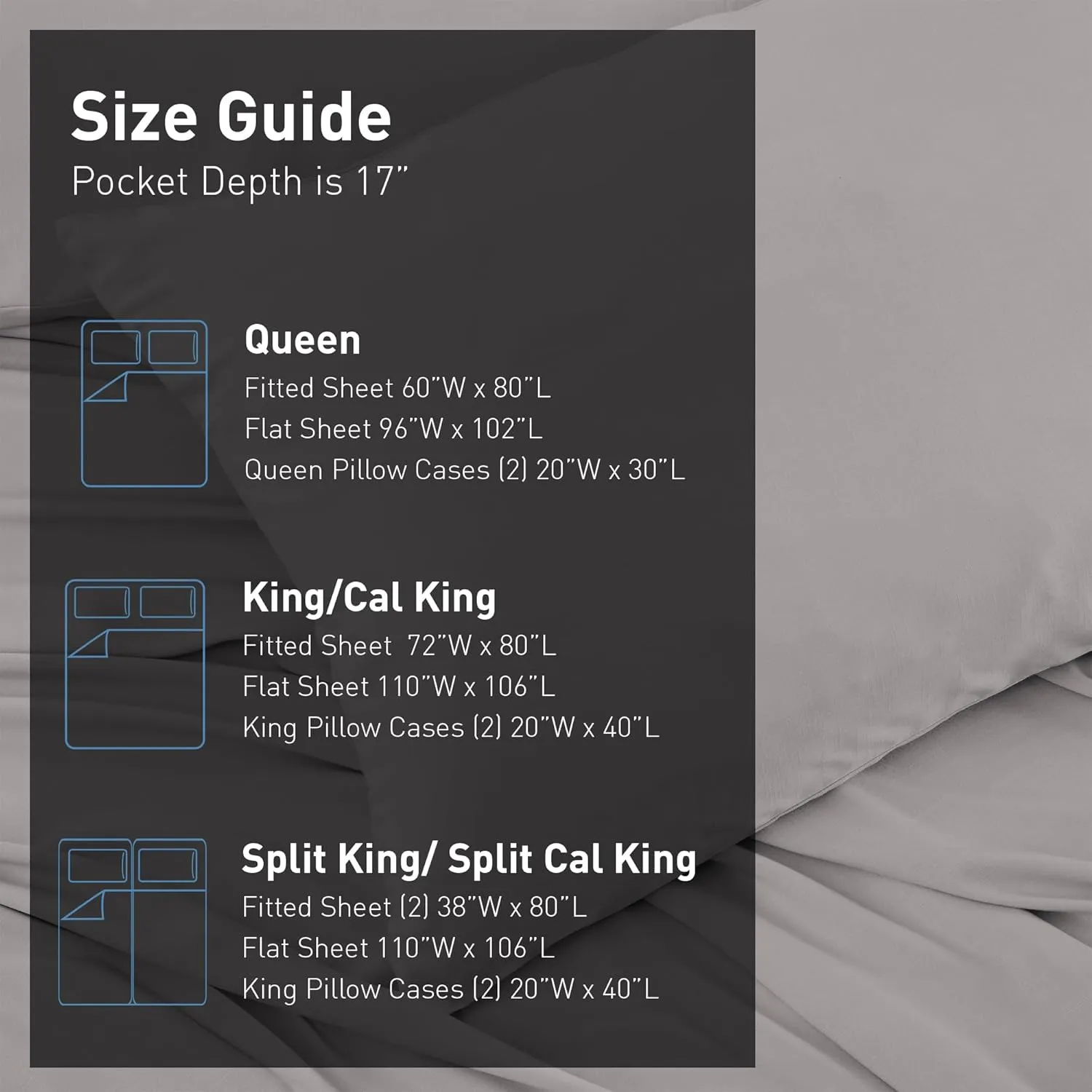Bedgear Hyper-Linen Bed Sheet Set - Breathable and Quick-Drying - Silky-Smooth Bedding Alternative - Includes Fitted Sheet, Flat Sheet, and 2 Pillowcases - Queen - Light Grey