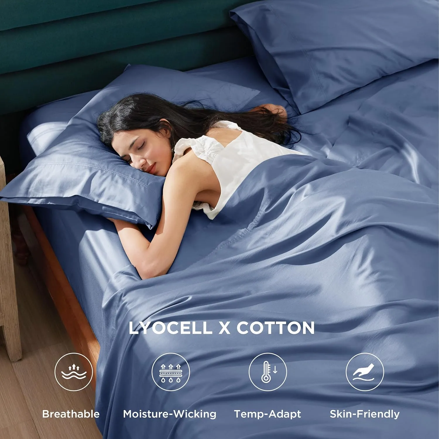 Bedsure Cooling Sheets King Size - Lyocell Cotton Sheet Set, GentleSoft™, Silky & Breathable Eucalyptus Bed Sheets with Deep Pocket, 4 Pieces, Luxury Hotel Bedding, Blue