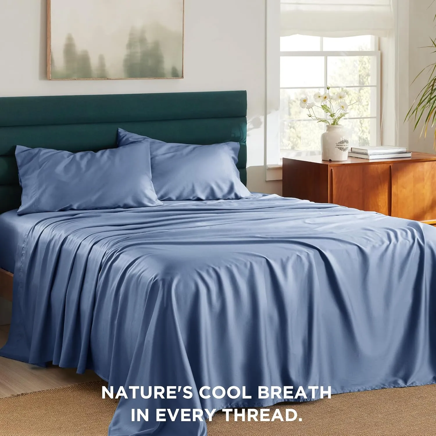 Bedsure Cooling Sheets King Size - Lyocell Cotton Sheet Set, GentleSoft™, Silky & Breathable Eucalyptus Bed Sheets with Deep Pocket, 4 Pieces, Luxury Hotel Bedding, Blue