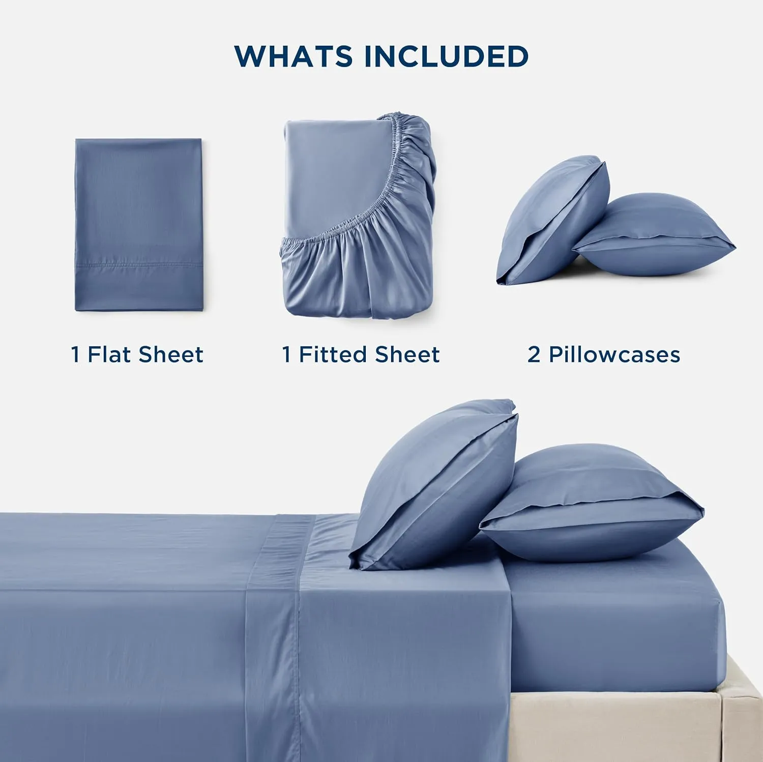 Bedsure Cooling Sheets King Size - Lyocell Cotton Sheet Set, GentleSoft™, Silky & Breathable Eucalyptus Bed Sheets with Deep Pocket, 4 Pieces, Luxury Hotel Bedding, Blue