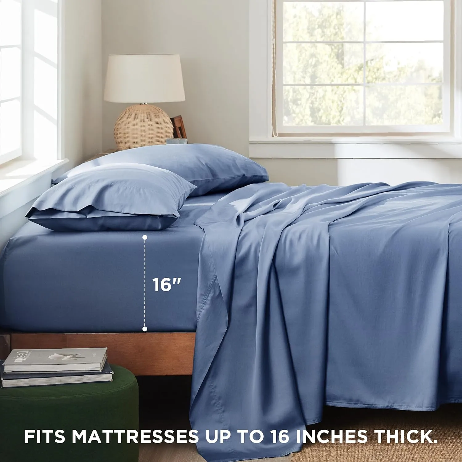 Bedsure Cooling Sheets King Size - Lyocell Cotton Sheet Set, GentleSoft™, Silky & Breathable Eucalyptus Bed Sheets with Deep Pocket, 4 Pieces, Luxury Hotel Bedding, Blue