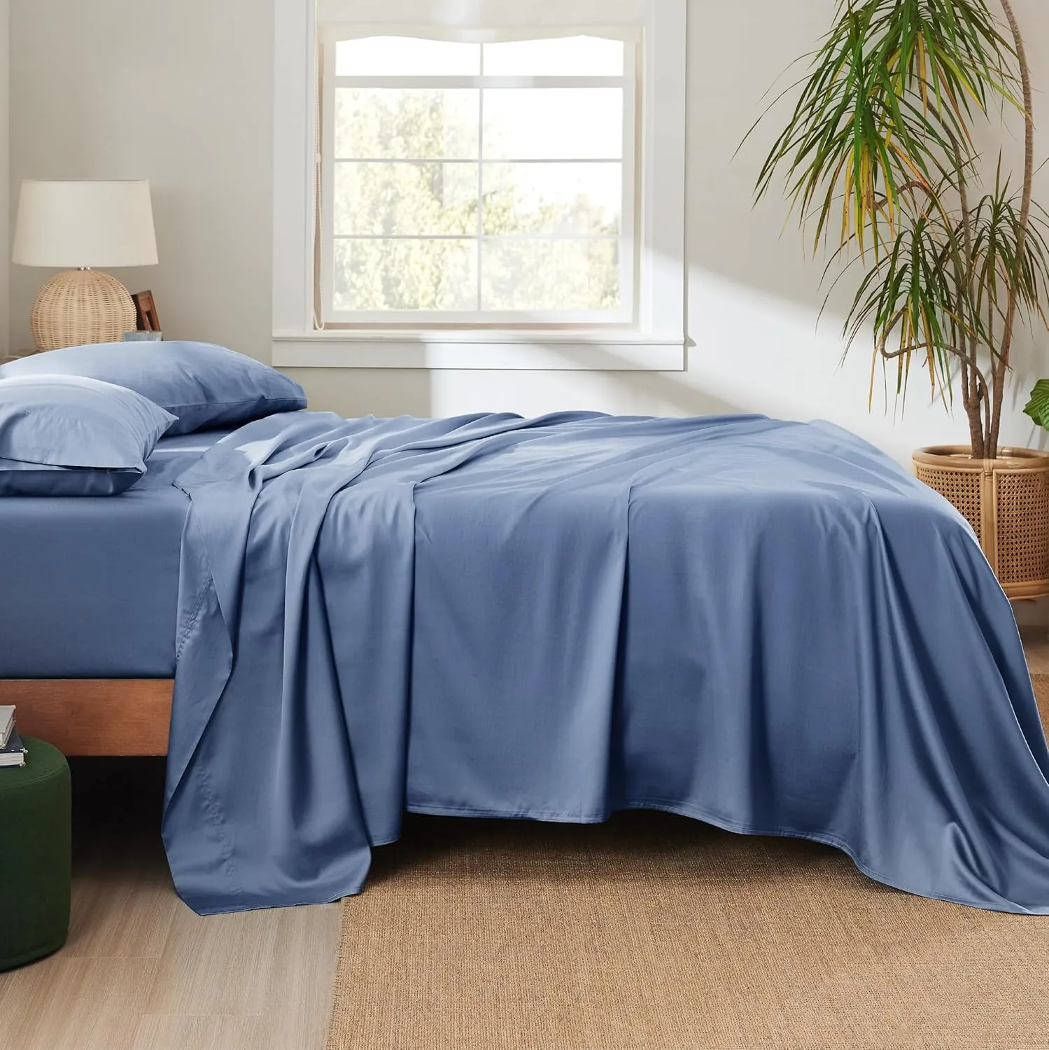 Bedsure Cooling Sheets King Size - Lyocell Cotton Sheet Set, GentleSoft™, Silky & Breathable Eucalyptus Bed Sheets with Deep Pocket, 4 Pieces, Luxury Hotel Bedding, Blue