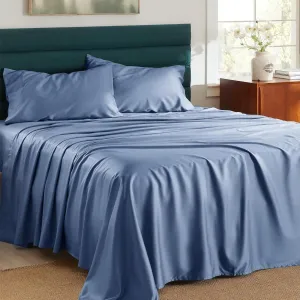Bedsure Cooling Sheets King Size - Lyocell Cotton Sheet Set, GentleSoft™, Silky & Breathable Eucalyptus Bed Sheets with Deep Pocket, 4 Pieces, Luxury Hotel Bedding, Blue