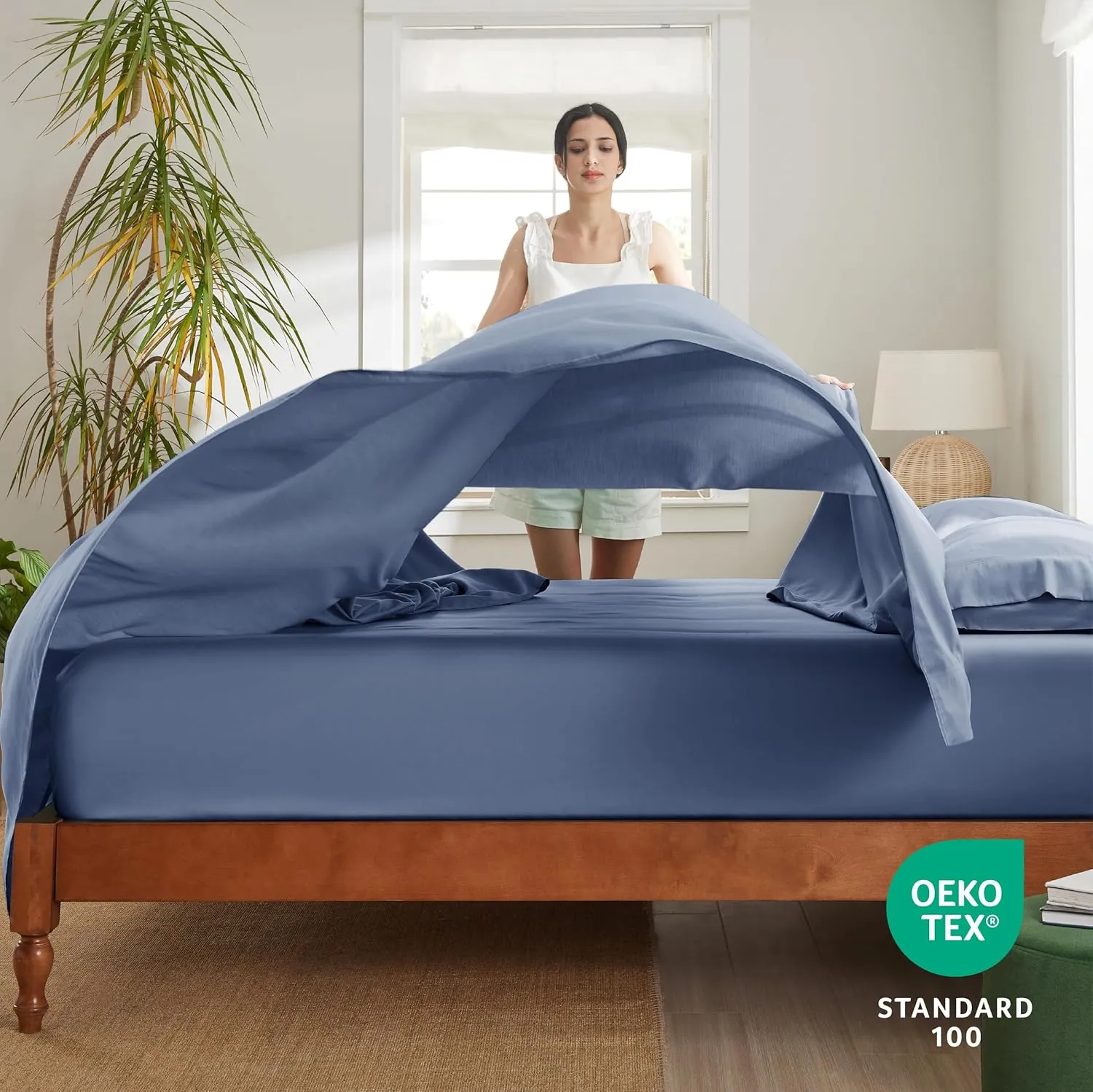 Bedsure Cooling Sheets King Size - Lyocell Cotton Sheet Set, GentleSoft™, Silky & Breathable Eucalyptus Bed Sheets with Deep Pocket, 4 Pieces, Luxury Hotel Bedding, Blue