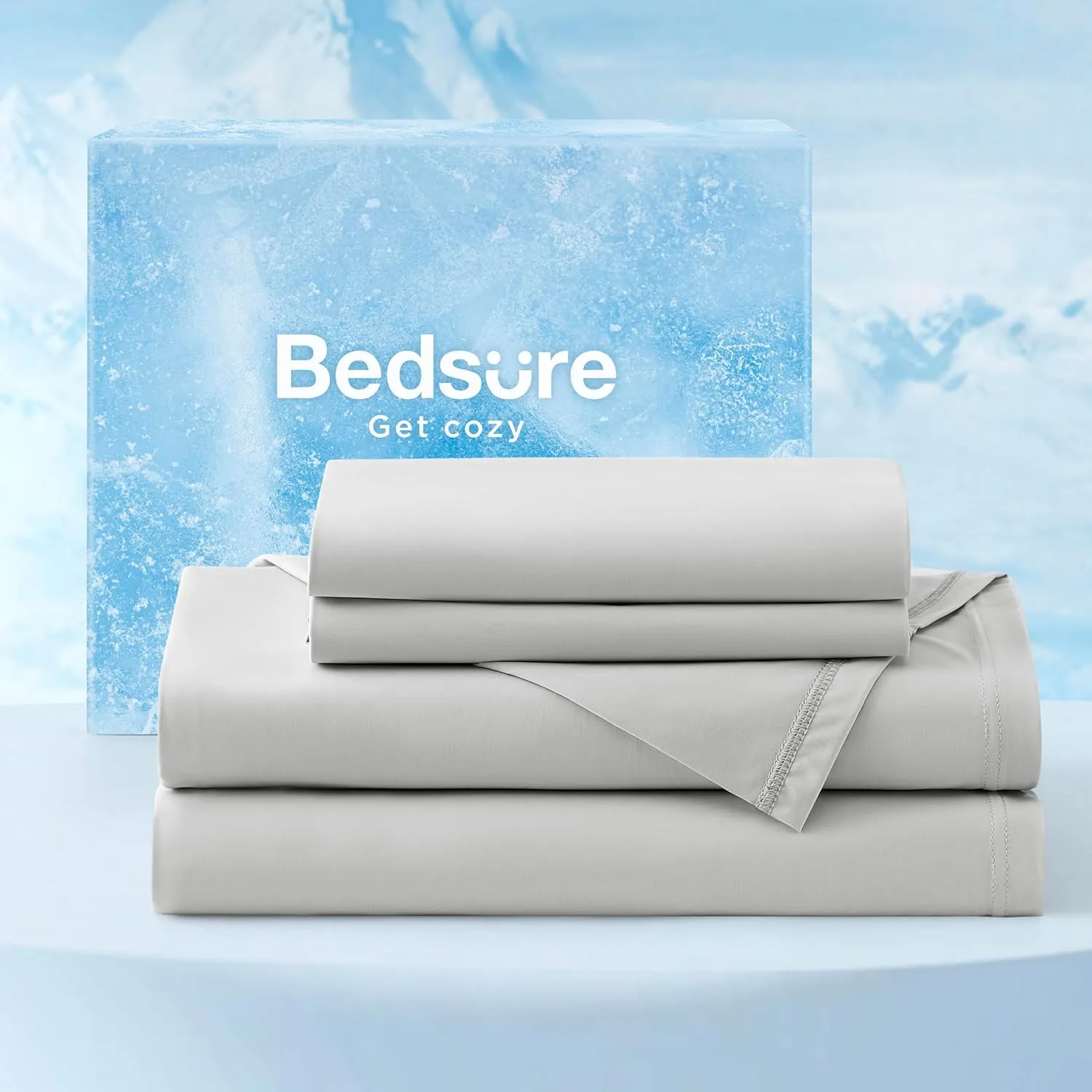 Bedsure Cooling Sheets Queen Size, Cooling Bed Sheets for Hot Sleepers, Chill Cool Sheet, Deep Pocket Up to 18 Inches, Soft & Breathable Queen Sheet Set, 4 Pieces, Grey
