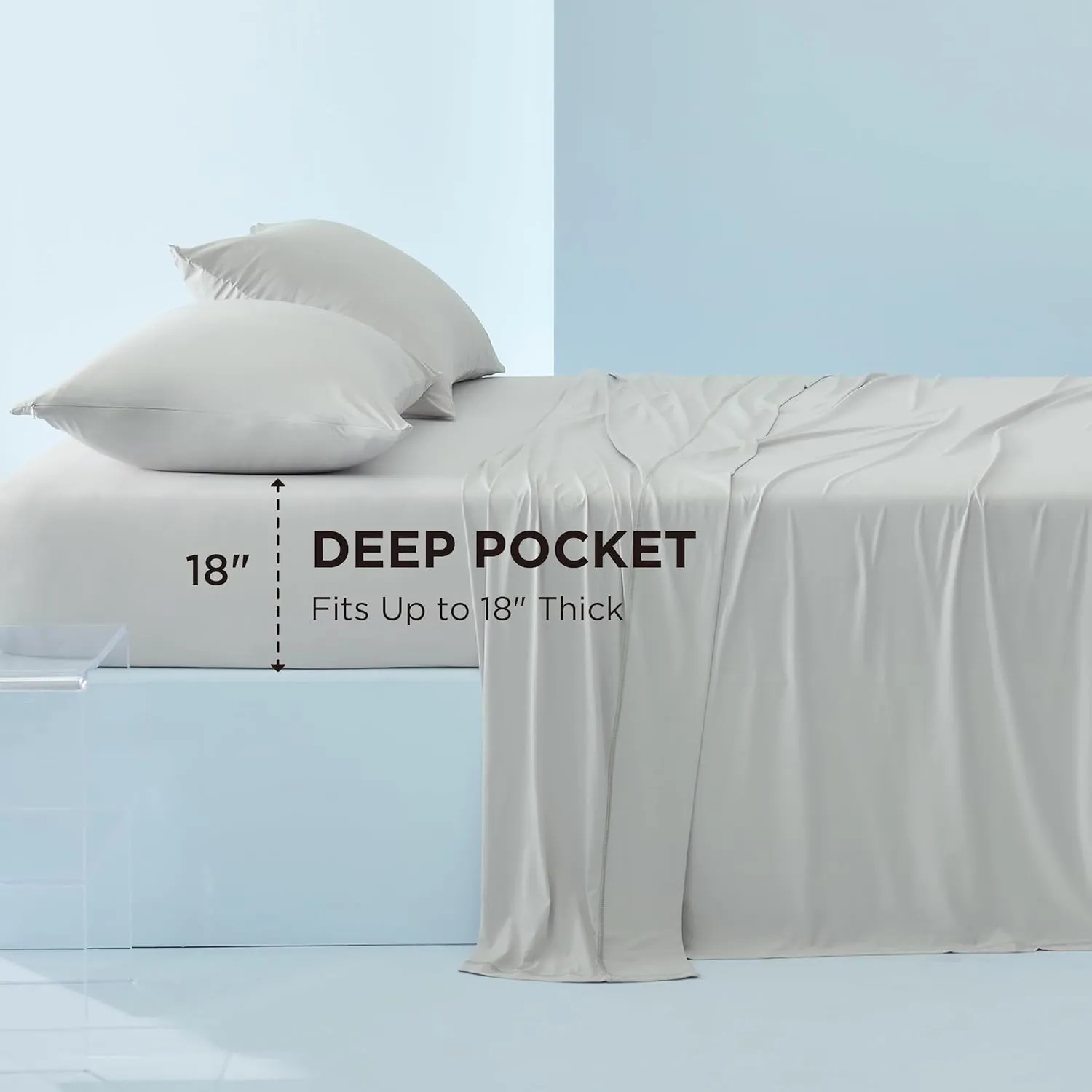 Bedsure Cooling Sheets Queen Size, Cooling Bed Sheets for Hot Sleepers, Chill Cool Sheet, Deep Pocket Up to 18 Inches, Soft & Breathable Queen Sheet Set, 4 Pieces, Grey