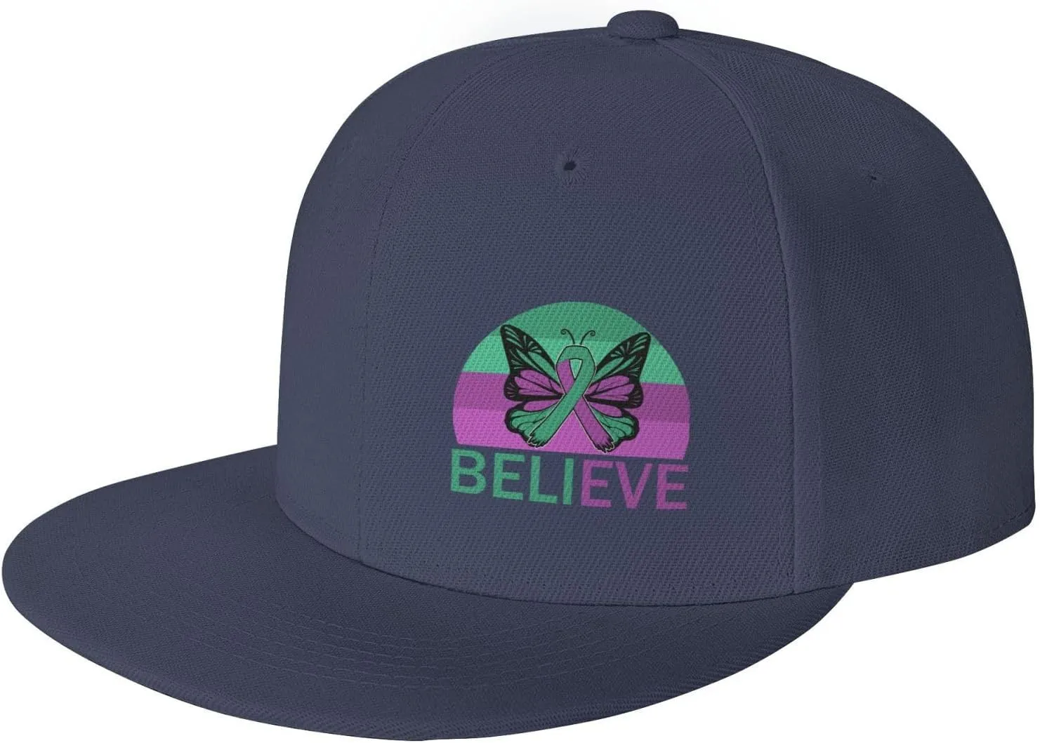 Believe Anal Cancer Awareness Purple Green Ribbon Fashion Flat Cap Adujstable Men Women Baseball Caps Outdoor