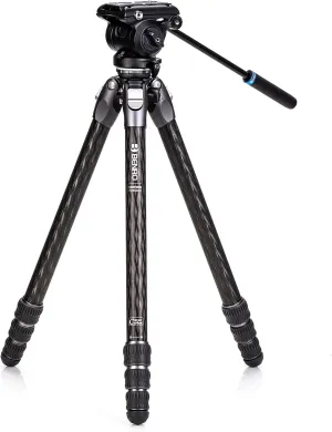 Benro Tortoise Columnless w/Leveling Base Carbon Fiber Three Series Tripod with S4PRO Flat Base Video Head, 4 Leg Sections, Twist Leg Locks, Padded Carrying Case (TTOR34CLVS4PRO)