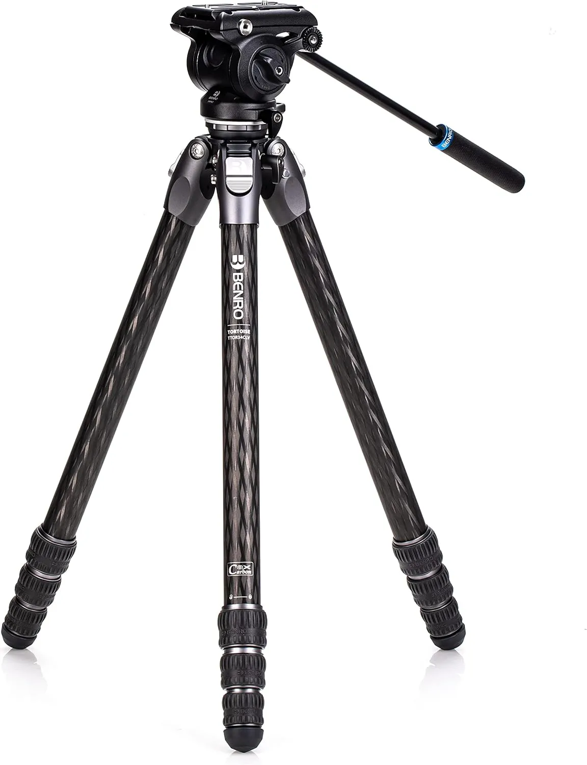 Benro Tortoise Columnless w/Leveling Base Carbon Fiber Three Series Tripod with S4PRO Flat Base Video Head, 4 Leg Sections, Twist Leg Locks, Padded Carrying Case (TTOR34CLVS4PRO)