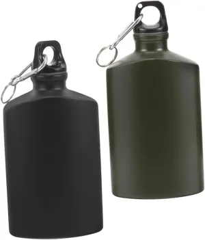 BESPORTBLE 2pcs Portable Flat Hiking Water Bottle Lightweight Aluminum Alloy Jug with Hook Leak Camping Water Container for Outdoor Activities Rugged and Convenient Design