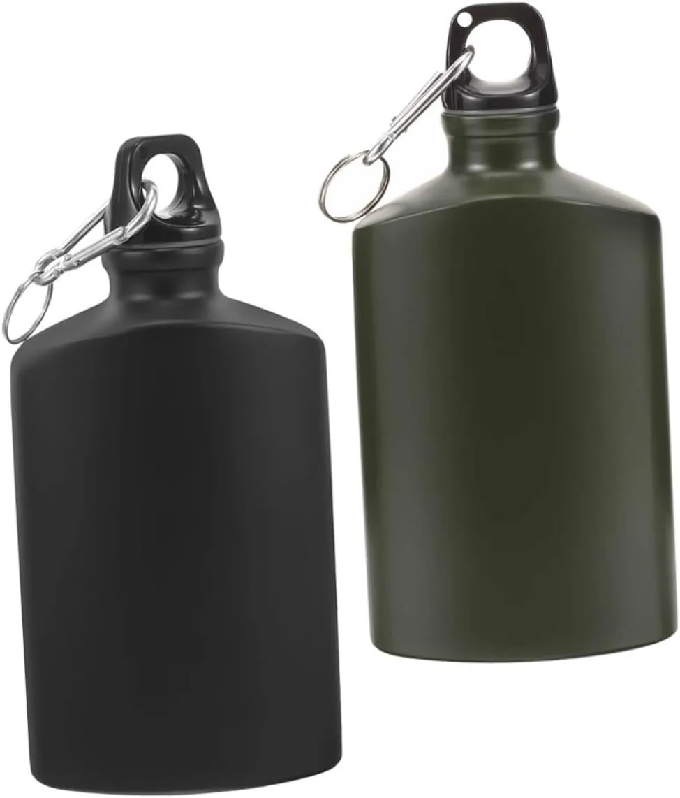 BESPORTBLE 2pcs Portable Flat Hiking Water Bottle Lightweight Aluminum Alloy Jug with Hook Leak Camping Water Container for Outdoor Activities Rugged and Convenient Design