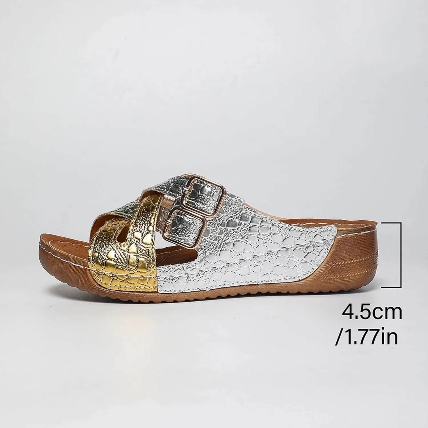 BILIKEYU Womens Slip on Slides Wedge Sandals Crisscross Buckle Straps Color Block Comfortable Summer Beach Sandal