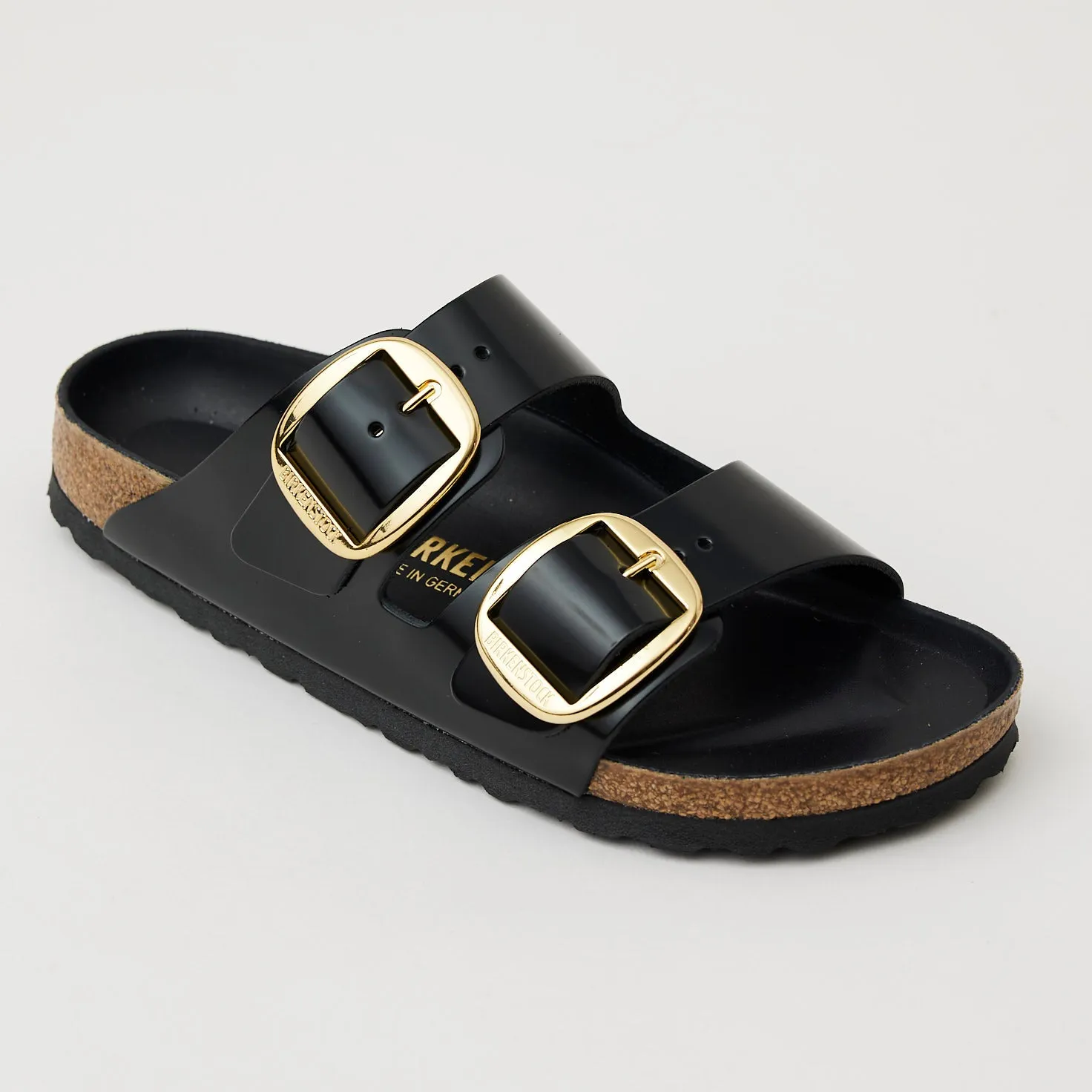 Birkenstock Black High Shine Leather Big Buckle Sandals
