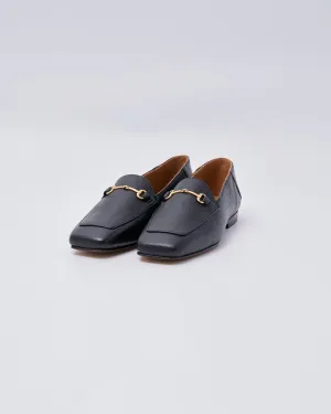 BIT SLIP ON SQUARE SHOES GRAIN LEATHER BLACK