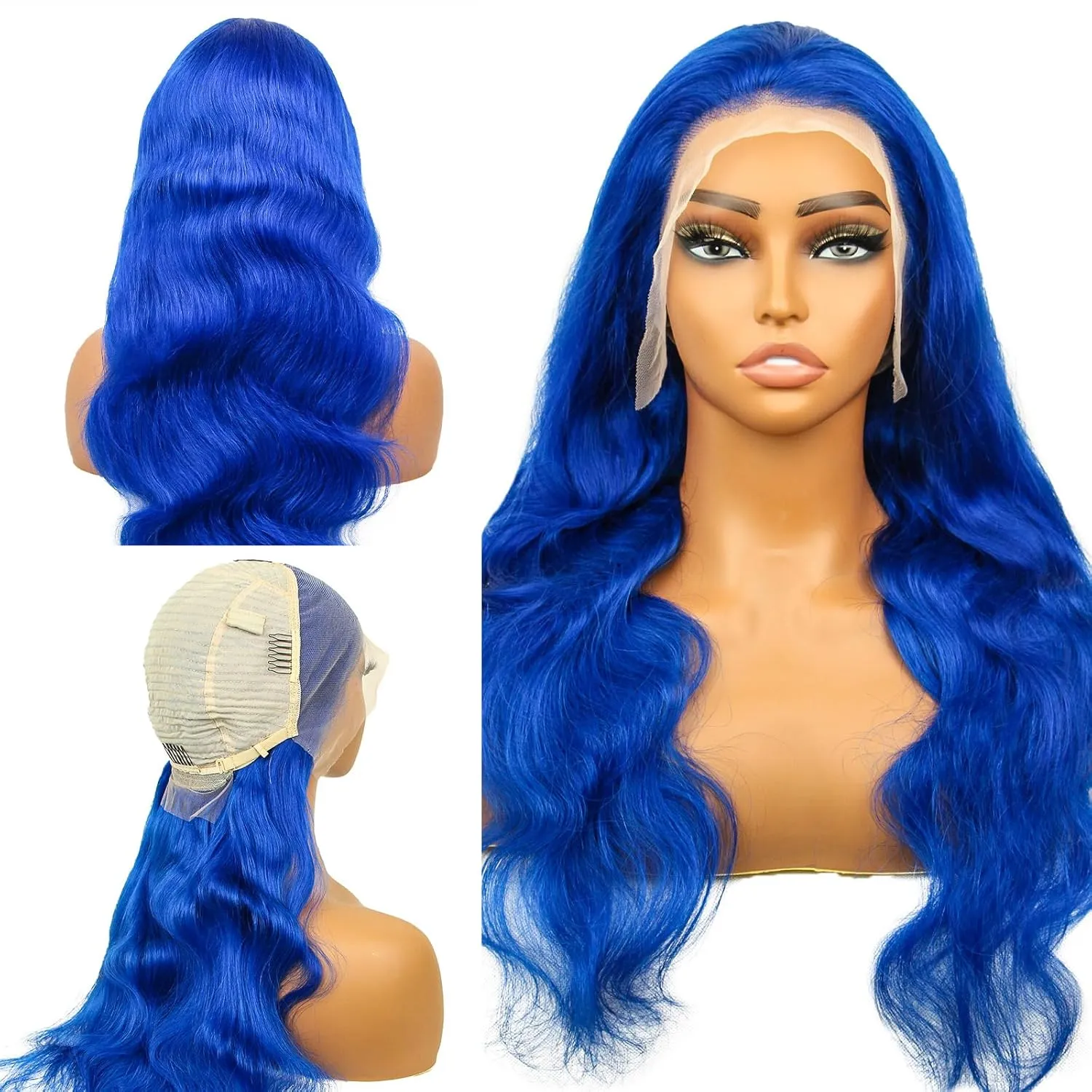 Blue Lace Front Human Hair Wig Blue Straight 13x4 Lace Front Wigs Human Hair with Baby Hair 180% Density for Daily Cosplay Party Holiday Wigs(26inches)