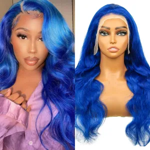 Blue Lace Front Human Hair Wig Blue Straight 13x4 Lace Front Wigs Human Hair with Baby Hair 180% Density for Daily Cosplay Party Holiday Wigs(26inches)