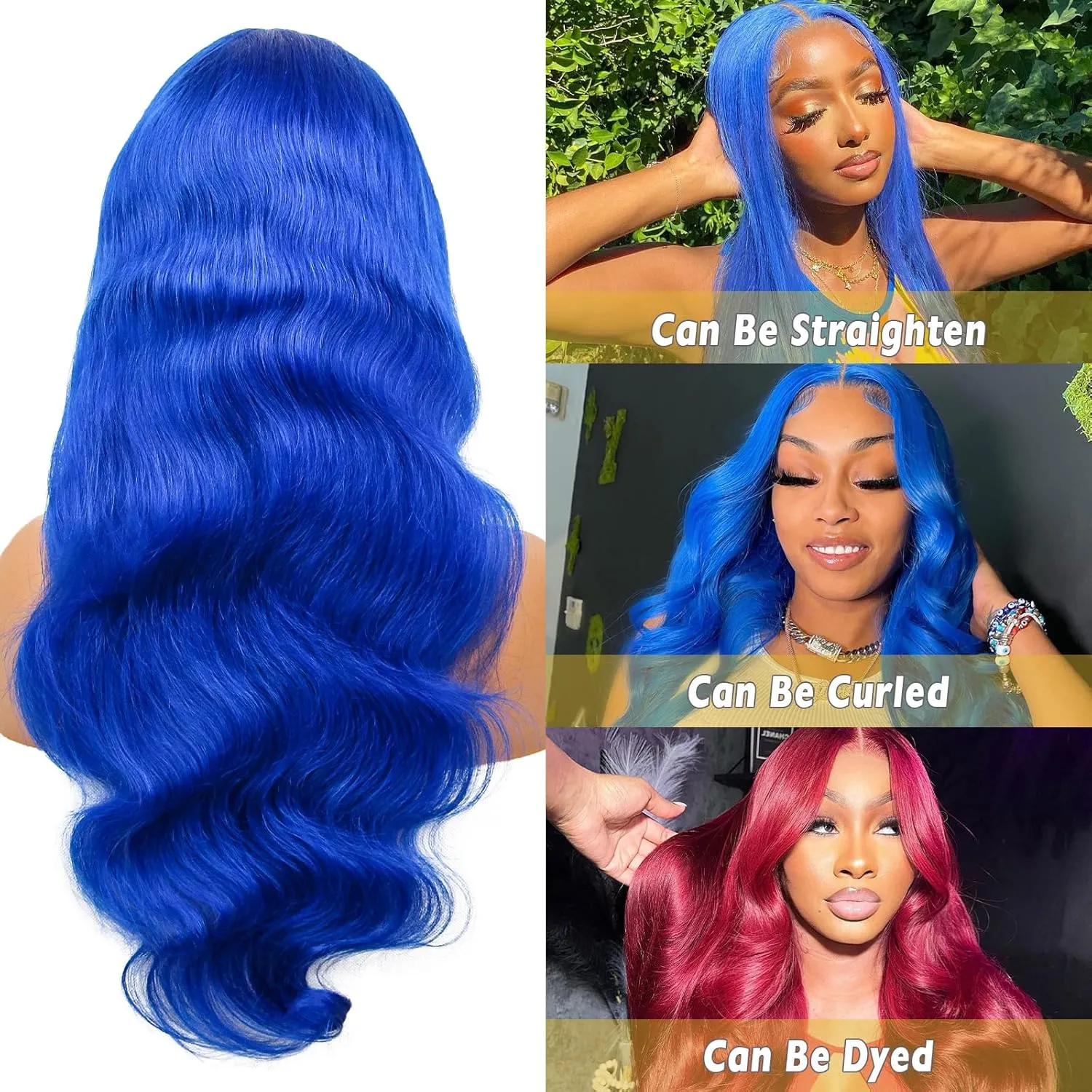 Blue Lace Front Human Hair Wig Blue Straight 13x4 Lace Front Wigs Human Hair with Baby Hair 180% Density for Daily Cosplay Party Holiday Wigs(26inches)