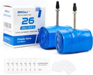 BWSHLF Bike TPU Inner Tube 2pack, 26x1.9/2.3 AV/FV, 27.5/29x1.75/2.125 AV/FV, 700x18C/32C /35C/40C FV, Bicycle TPU Tube Schrader/Presta Valve Ultralight for Mountain/MT/Road/BMX Bike
