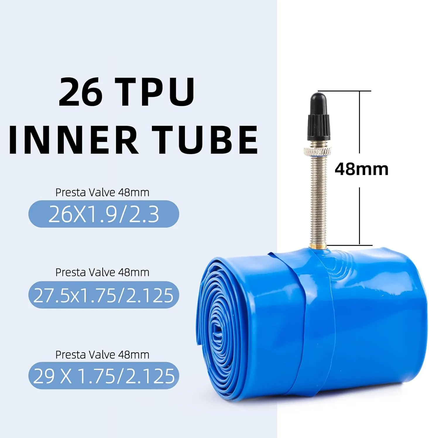 BWSHLF Bike TPU Inner Tube 2pack, 26x1.9/2.3 AV/FV, 27.5/29x1.75/2.125 AV/FV, 700x18C/32C /35C/40C FV, Bicycle TPU Tube Schrader/Presta Valve Ultralight for Mountain/MT/Road/BMX Bike