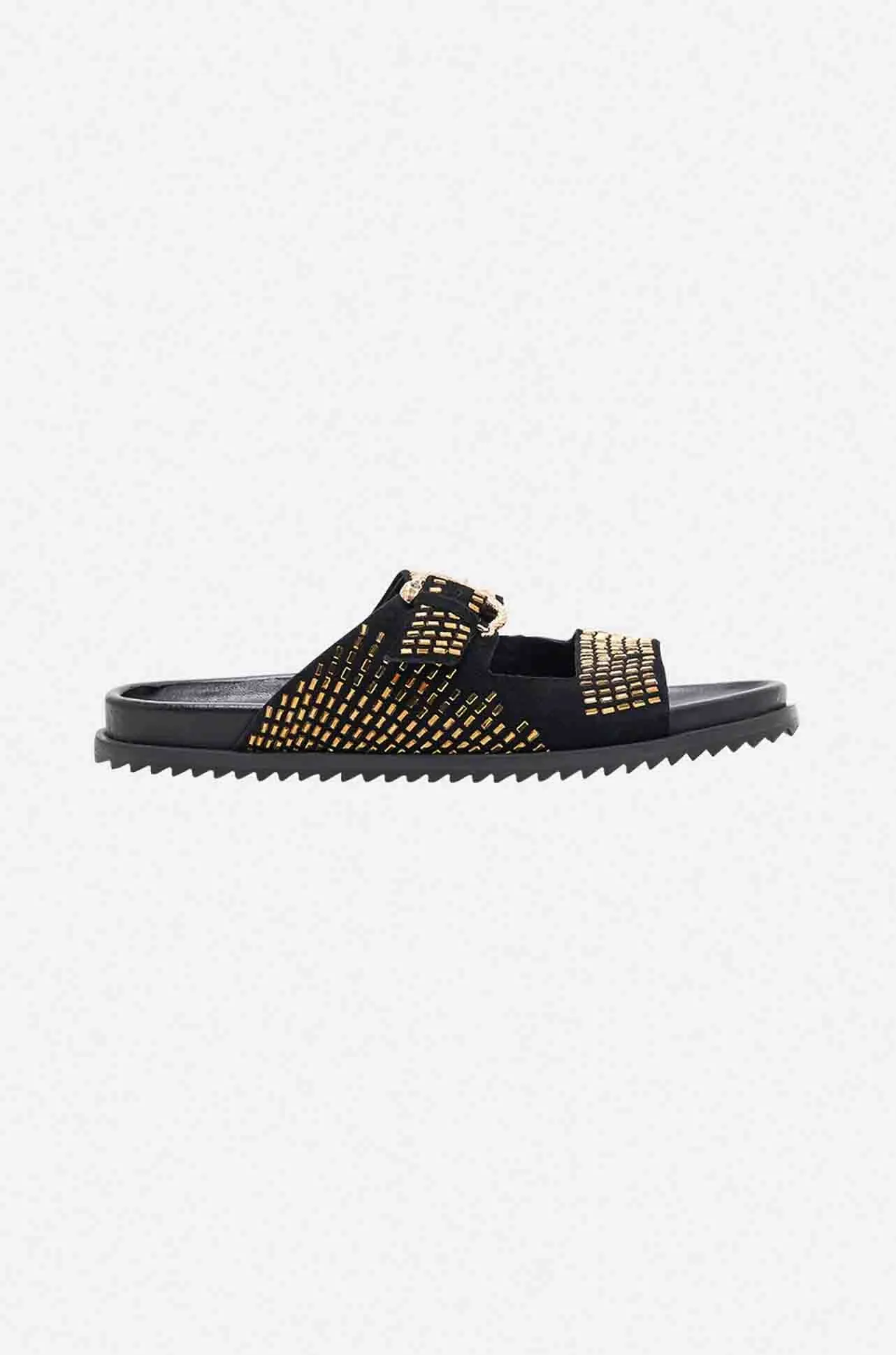 Camilla - Alisa Snake Buckle Sandal in Solid Black