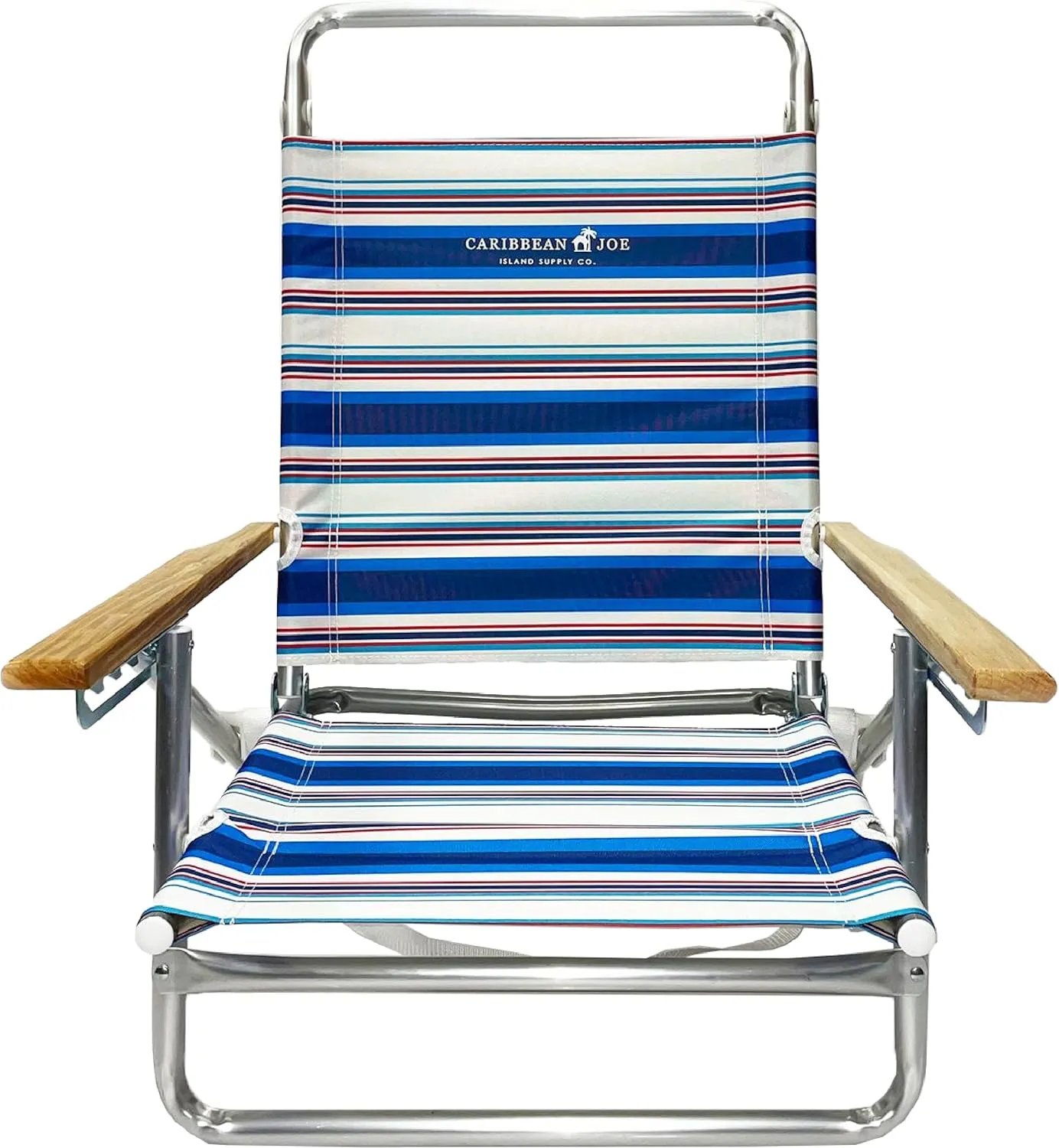 Caribbean Joe Folding Beach Chair, 5 Position Lightweight and Portable Reclining Outdoor Camping Chair with Wooden Armrests and Carry Strap