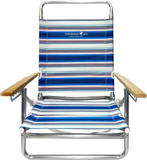 Caribbean Joe Folding Beach Chair, 5 Position Lightweight and Portable Reclining Outdoor Camping Chair with Wooden Armrests and Carry Strap