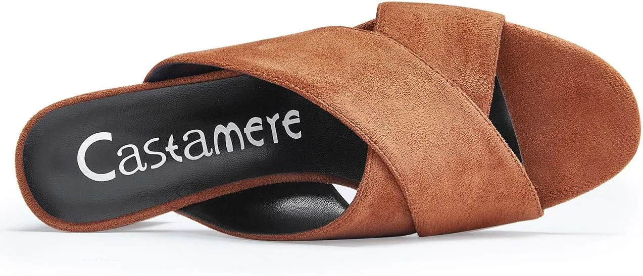 Castamere Womens Chunky Block Heels Slippers Slip-on Strappy Open Toe Sandals 5CM Heeled Sandal