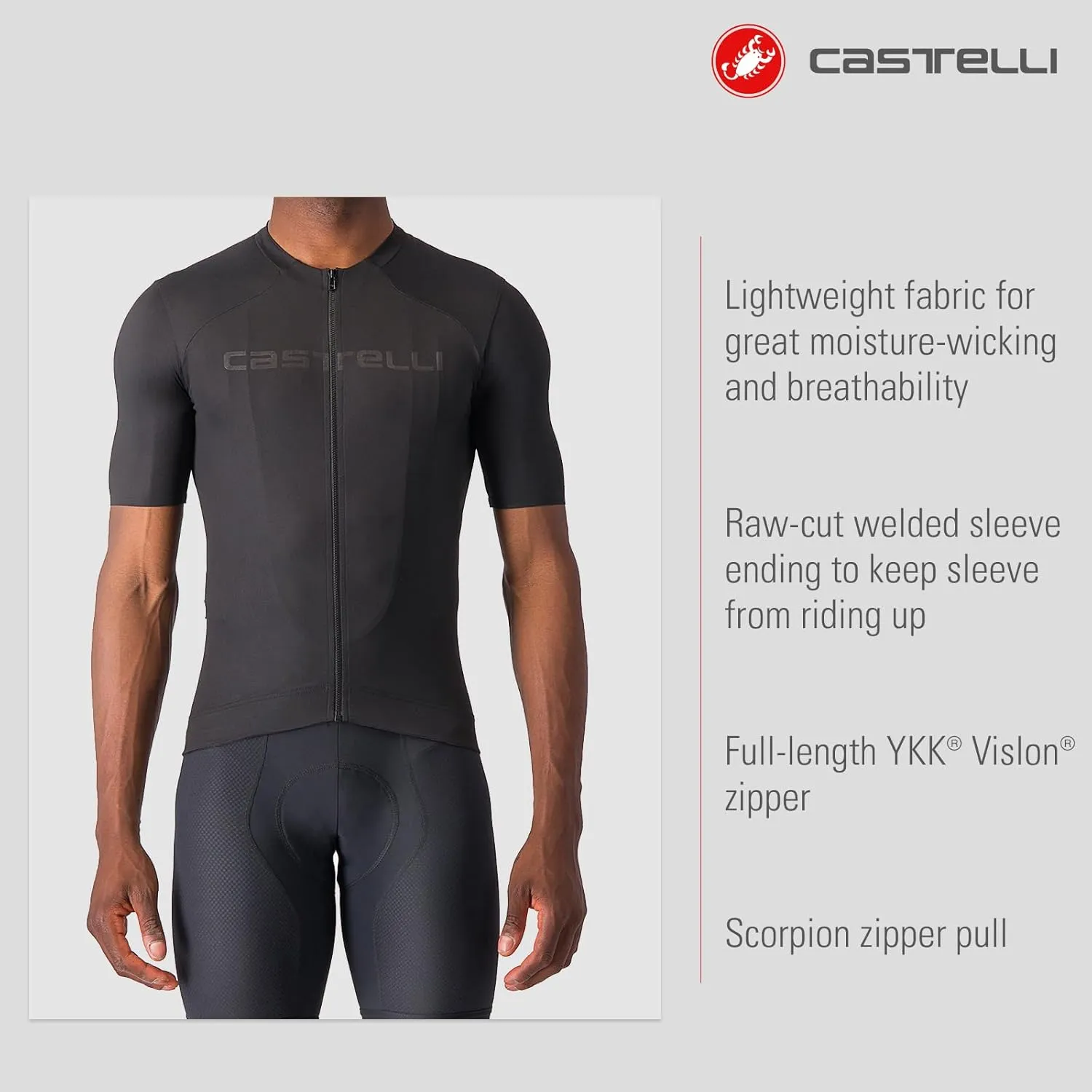 CASTELLI Men’s Prologo Lite Jersey, Lightweight Quarter Length Sleeve with Pockets for Road, Gravel Biking I Cycling