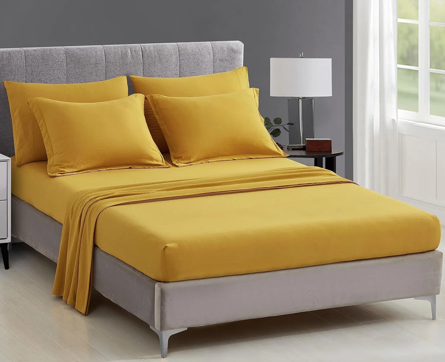 Chezmoi Collection Jasper Mustard Yellow Twin Size Bed in a Bag 5-Pieces Triangle Geometric Quilted Stone Washed Microfiber Comforter with Sheets Lightweight All Season Bedding Set