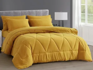 Chezmoi Collection Jasper Mustard Yellow Twin Size Bed in a Bag 5-Pieces Triangle Geometric Quilted Stone Washed Microfiber Comforter with Sheets Lightweight All Season Bedding Set