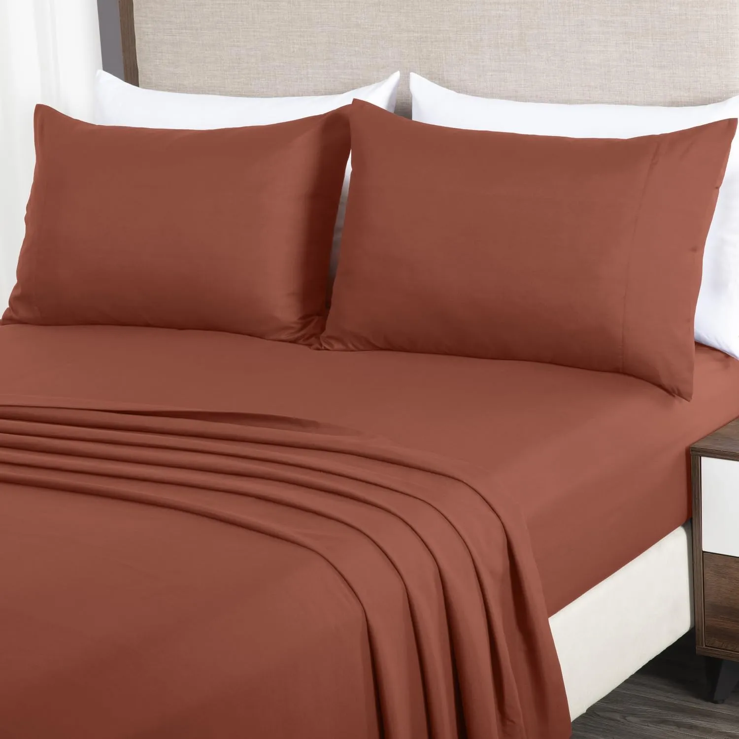 Chezmoi Collection Liam Terracotta Queen Size Bed in a Bag Comforter Set - 7 Pieces Coin Pattern Lightweight Comforter with Bed Sheets, Pillowcases & Shams Bedding Set for All Seasons