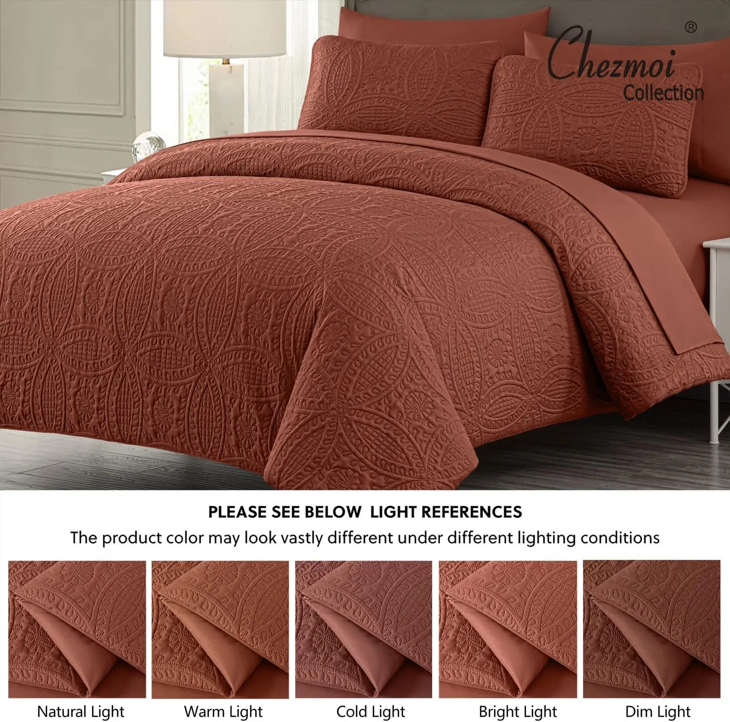 Chezmoi Collection Liam Terracotta Queen Size Bed in a Bag Comforter Set - 7 Pieces Coin Pattern Lightweight Comforter with Bed Sheets, Pillowcases & Shams Bedding Set for All Seasons