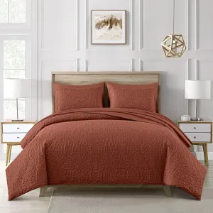 Chezmoi Collection Liam Terracotta Queen Size Bed in a Bag Comforter Set - 7 Pieces Coin Pattern Lightweight Comforter with Bed Sheets, Pillowcases & Shams Bedding Set for All Seasons