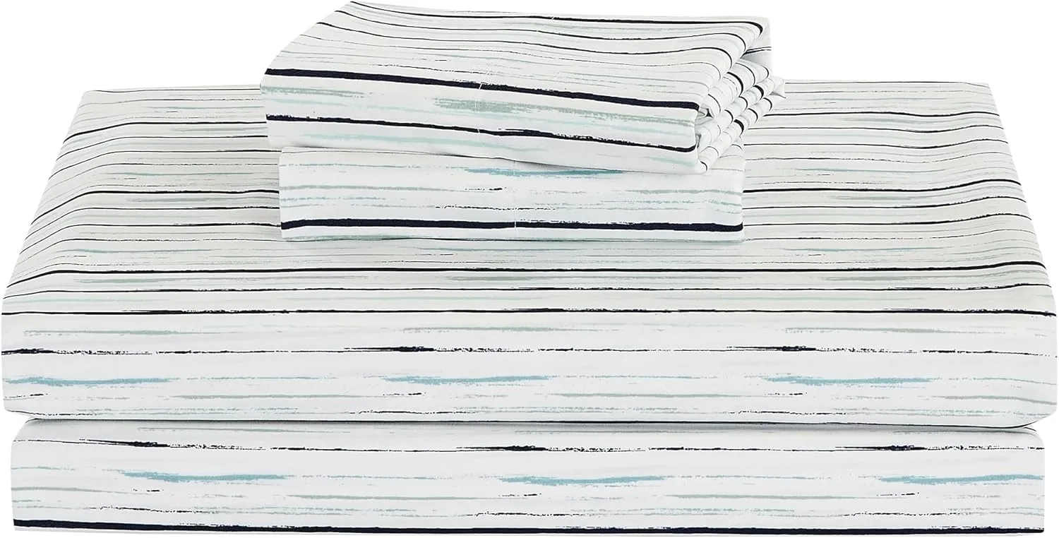 Chezmoi Collection Marvin 5-Piece Coastal Lodge Bed in a Bag Twin XL Comforter Set - Green Blue White Striped Printed Microfiber Bedding Set