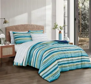 Chezmoi Collection Marvin 5-Piece Coastal Lodge Bed in a Bag Twin XL Comforter Set - Green Blue White Striped Printed Microfiber Bedding Set