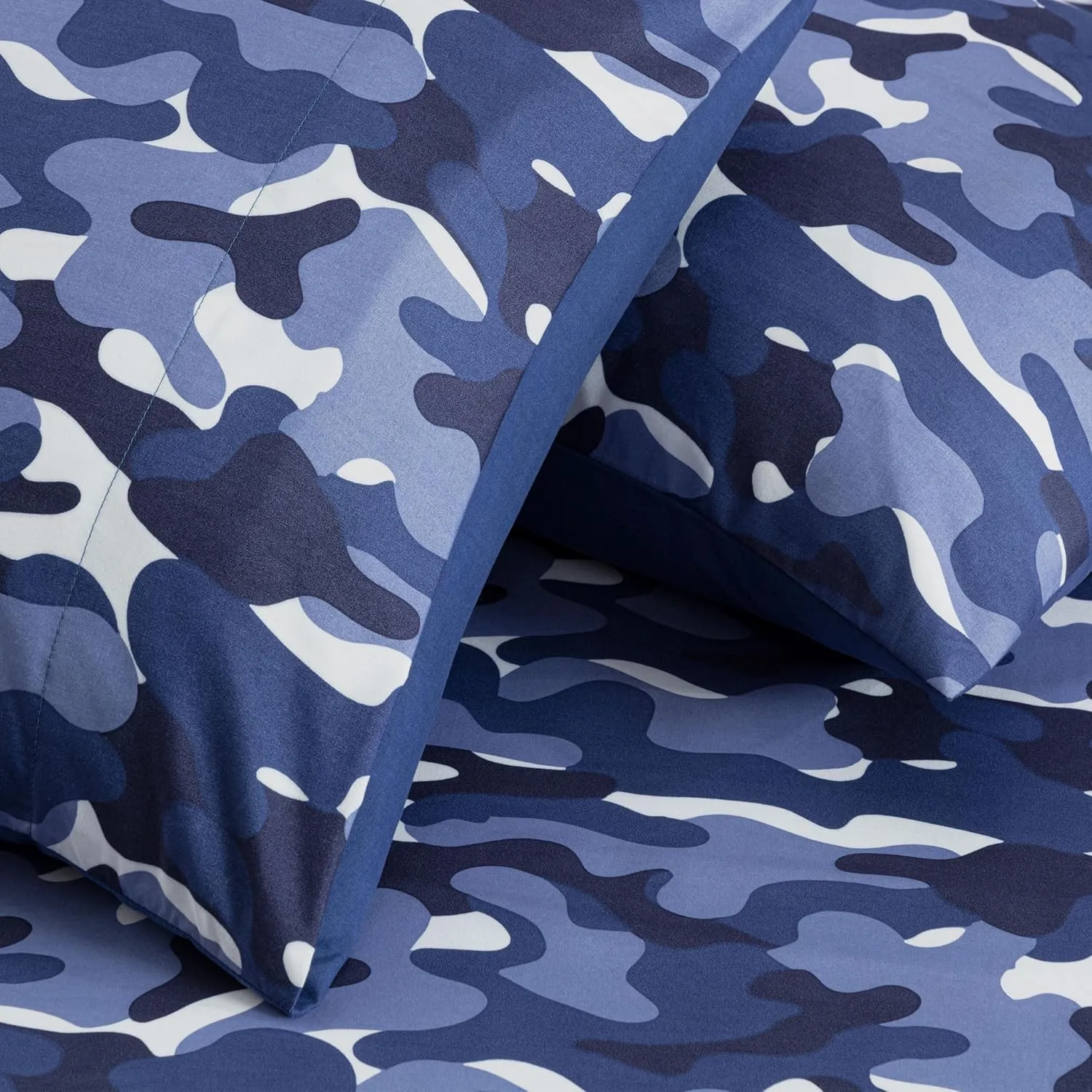 Chezmoi Collection Military Camo 4-Piece Sheet Set - Camouflage Blue Gray Printed Microfiber Soft Breathable Deep Pocket Sheets and Pillowcases Set, Queen Size