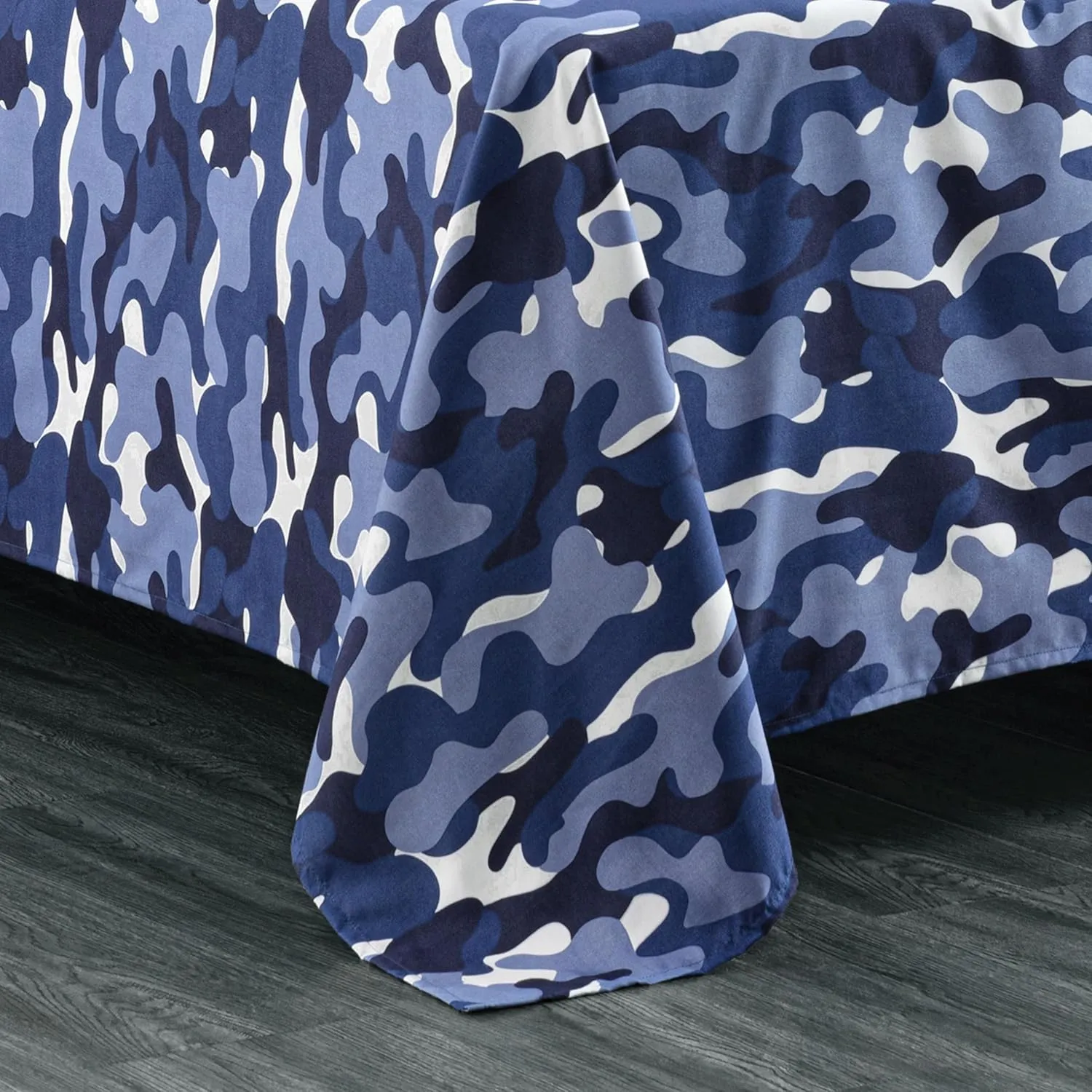 Chezmoi Collection Military Camo 4-Piece Sheet Set - Camouflage Blue Gray Printed Microfiber Soft Breathable Deep Pocket Sheets and Pillowcases Set, Queen Size