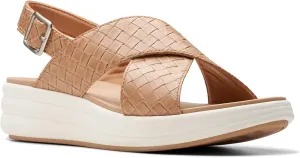 Clarks Women's Drift Sun Wedge Sandal, Warm Beige Synthetic, 12