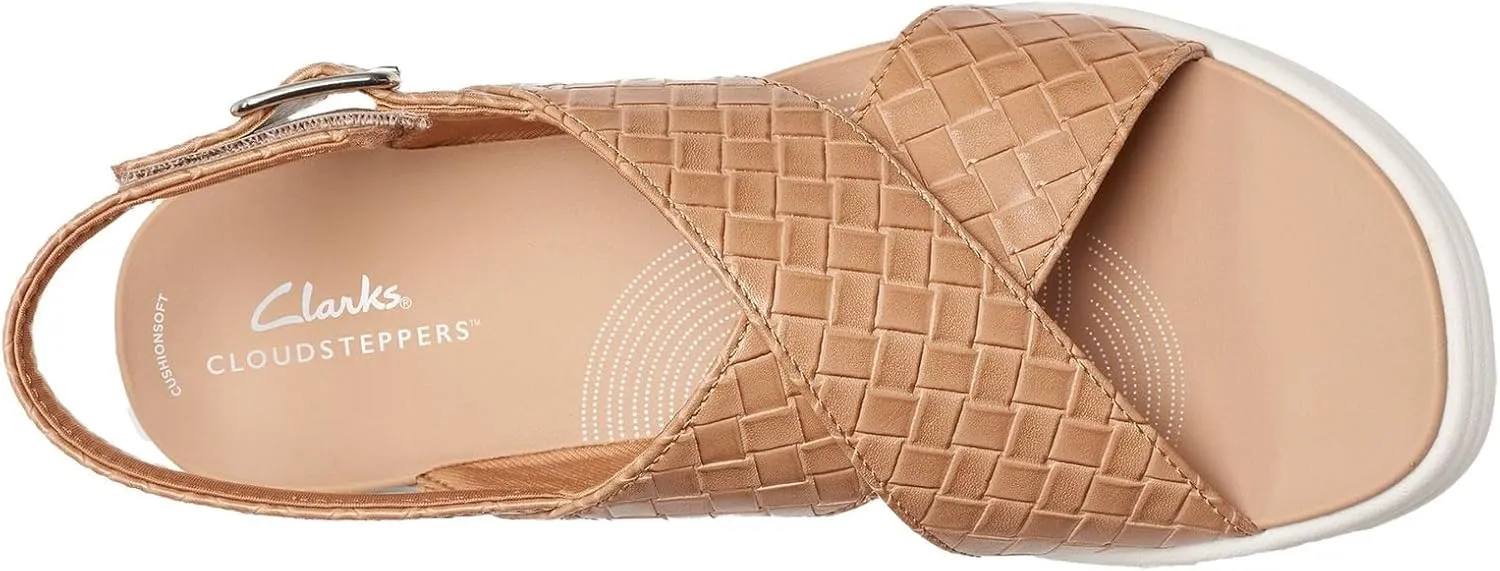 Clarks Women's Drift Sun Wedge Sandal, Warm Beige Synthetic, 12