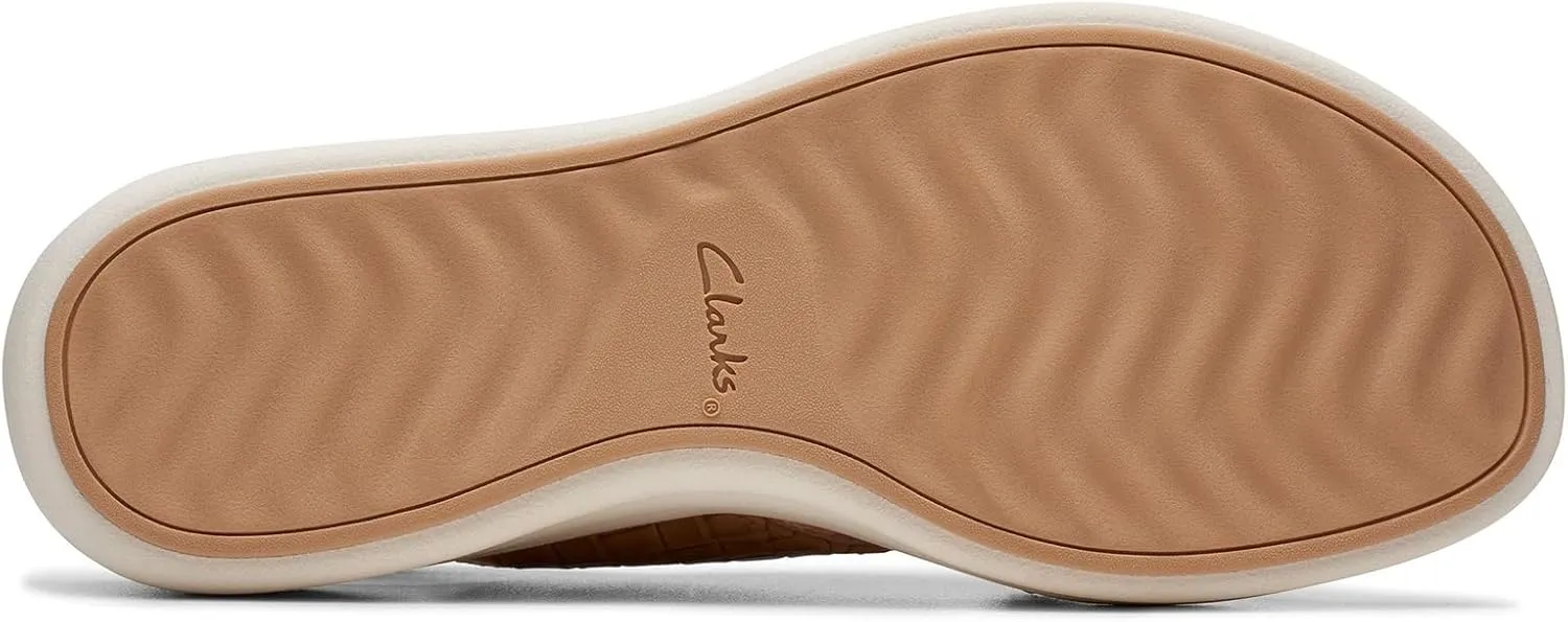 Clarks Women's Drift Sun Wedge Sandal, Warm Beige Synthetic, 12